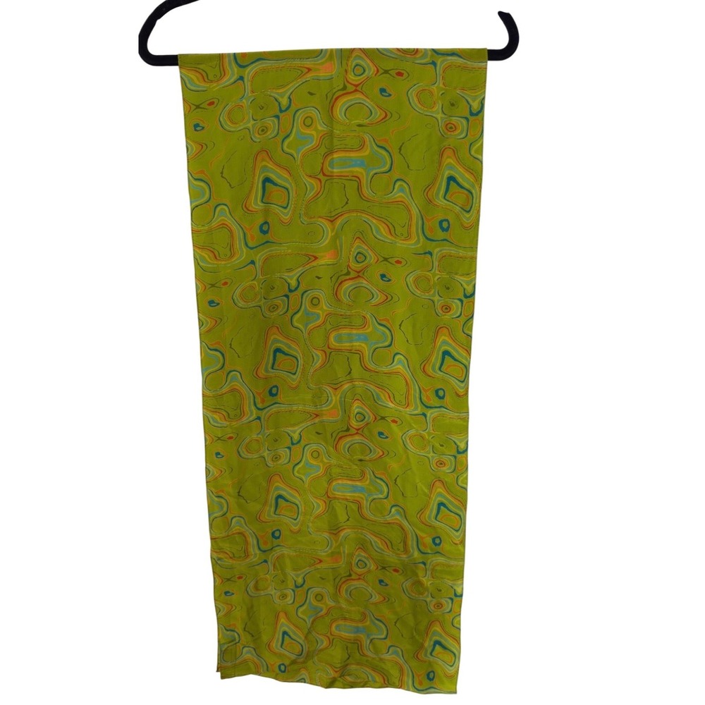 Satya Paul Pour Femme‎ Pure Silk Scarf Green Abstract Psychedelic Swirl Print